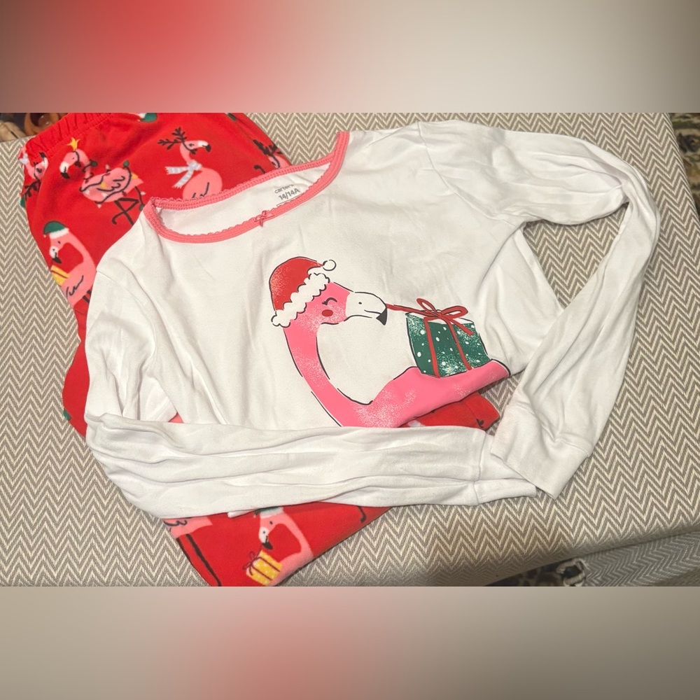 Festive Flamingo Kids Pajamas Set - Red and White
